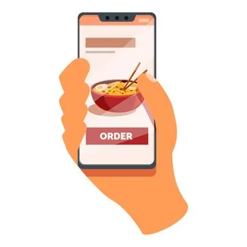 Customer ordering ramen using food delivery app on smartphone Stock Illustration
