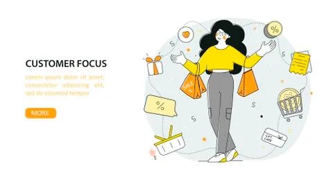 Customer orientation, flat vector landing page template. Special offer for Stock Illustration