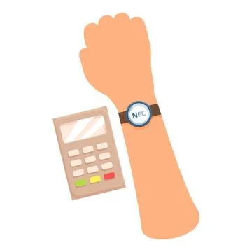 Customer paying using nfc technology on smart watch Stock Illustration