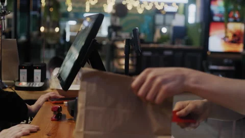 Customer Payment and Receipt at Fast Food Checkout Video stock 307089635