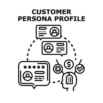 Customer persona profile analyzing target audience data Illustrazione stock
