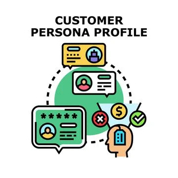 Customer persona profile analyzing target audience data Stock Illustration