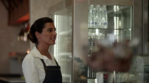 Customer picking up food packets at restaurant. Stock Footage 64097697