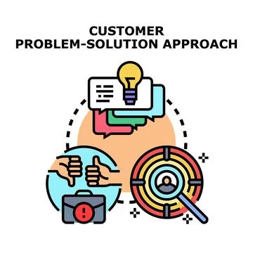 Customer problem solution approach finding effective strategies Stock Illustration