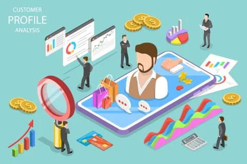 Customer profile analysis isometric flat vector concept. Stock Illustration
