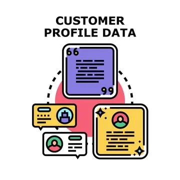 Customer profile data reviewing information and collecting feedback Stock Illustration