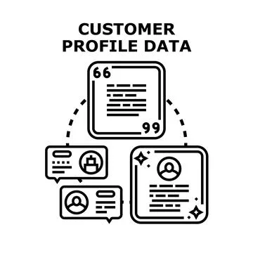 Customer profile data reviewing information and collecting feedback Stock Illustration