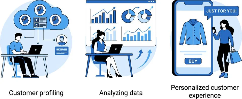 Customer Profiling and Data Analysis for Personalized Customer Experience. 스톡 일러스트
