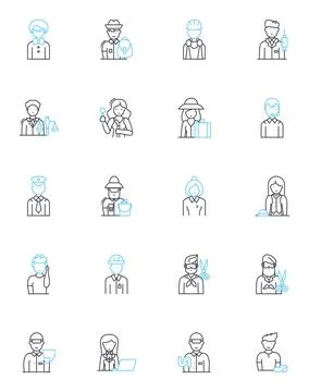 Customer profiling linear icons set. Segmentation, Demographics, Psychographics 스톡 일러스트