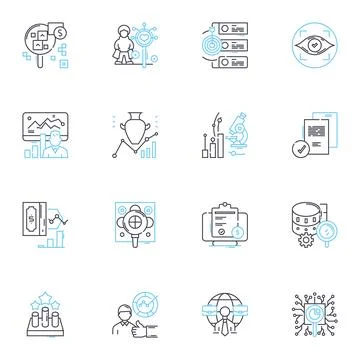 Customer profiling linear icons set. Segmentation, Demographics, Psychographics Stock Illustration