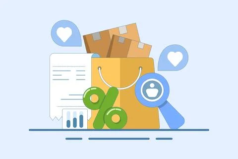 Customer purchase history analysis concept, Customer shopping behavior. Stock Illustration