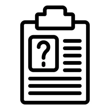 Customer question document icon outline vector. Ask mark on clipboard Stock Illustration