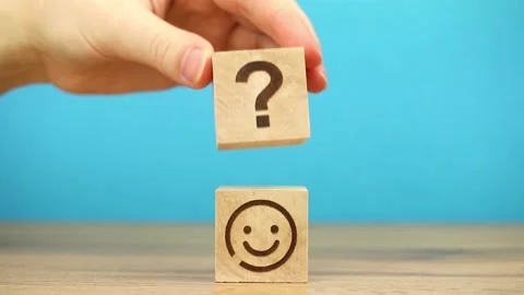 Customer with question mark. Support concept. Wooden cube with icon of light bul Stock Footage 164489905