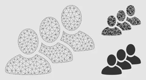 Customer Queue Vector Mesh Network Model and Triangle Mosaic Icon Stock Illustration