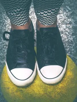 Customer queueing at safe distance and floor markings Stock Photos