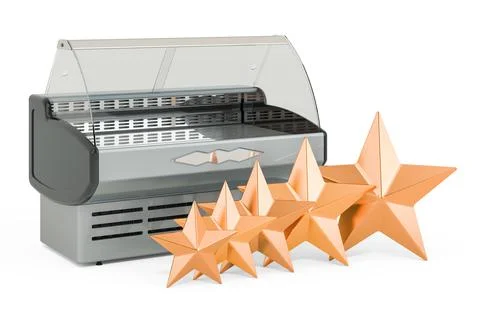 Customer rating of refrigerated display case. 3D rendering Stock Illustration