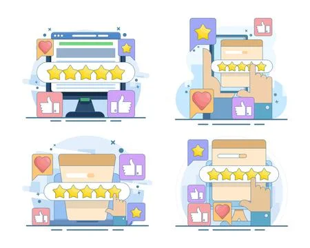 Customer rating set with five star reviews, user feedback. Stock Illustration
