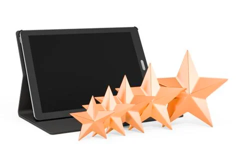 Customer rating of tablet computer concept. 3D rendering Illustrazione stock