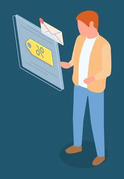 Customer received income message, email with discount coupon, promotional action Stock Illustration