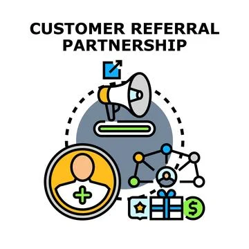 Customer referral partnership marketing program strategy Stock Illustration