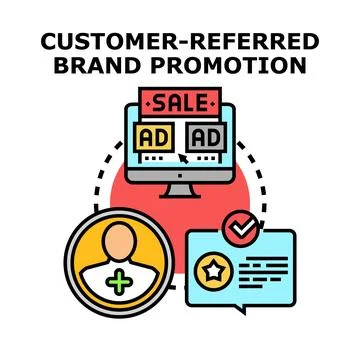 Customer referral program promoting online brand sales Stock Illustration