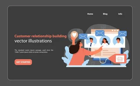 Customer Relationship Building Illustration. A marketer connects with clients Stock Illustration