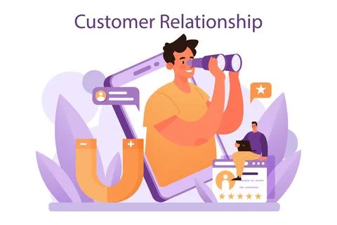 Customer relationship. Commercial program for client retention. Illustrazione stock