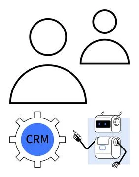 Customer Relationship Management with AI Support Human Interaction and Tech.. Stockillustratie