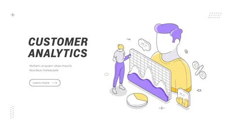 Customer relationship management and user data analytics isometric banner tem Stock Illustration