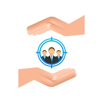Customer relationship management concept with hands. Organization of data on Stock Illustration