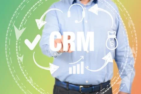Customer relationship management concept man selecting CRM Stock Photos