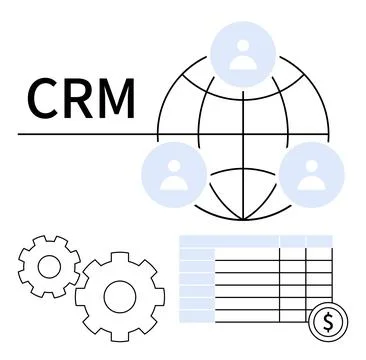 Customer Relationship Management Concept with User Icons, Gears, and Financ.. 스톡 일러스트