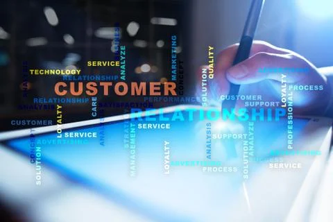 Customer relationship management concept on the virtual screen. Words cloud. Stock-Fotos