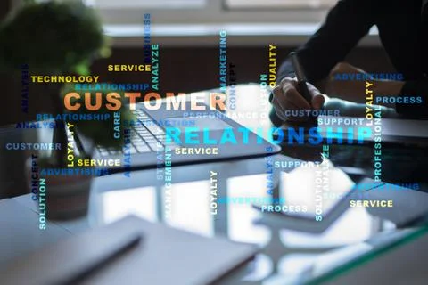 Customer relationship management concept on the virtual screen. Words cloud. Stock-Fotos