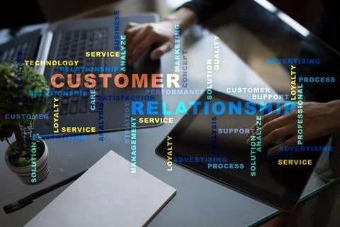 Customer relationship management concept on the virtual screen. Words cloud. 库存照片
