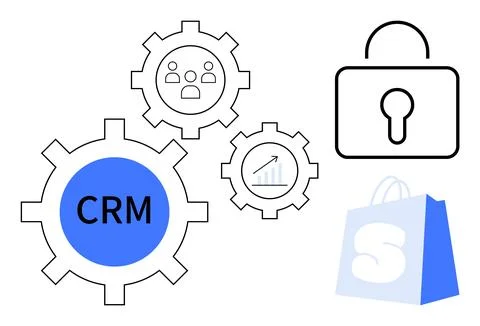 Customer Relationship Management CRM Concept with Security and Online Shoppin Illustrazione stock