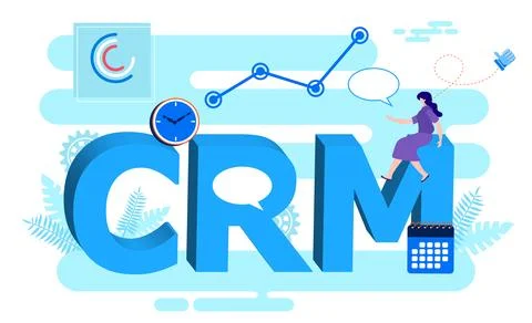 Customer relationship management, CRM with graph clock and people Illustrazione stock