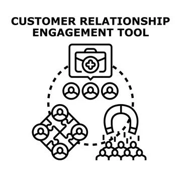 Customer relationship management engaging people with business tools Ilustração Stock