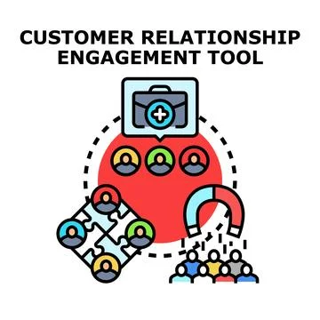 Customer relationship management engaging people with business tools 스톡 일러스트
