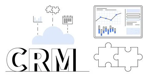 Customer Relationship Management Integration with Cloud and Analytics Element Illustrazione stock