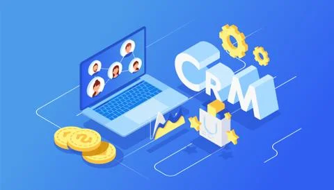 Customer Relationship Management Isometric vector. Company interaction approa Illustrazione stock