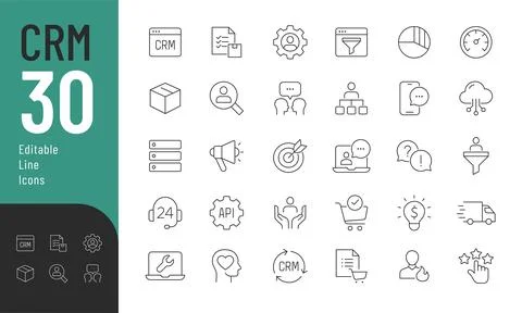 Customer Relationship Management Line Editable Icons. Stock Illustration