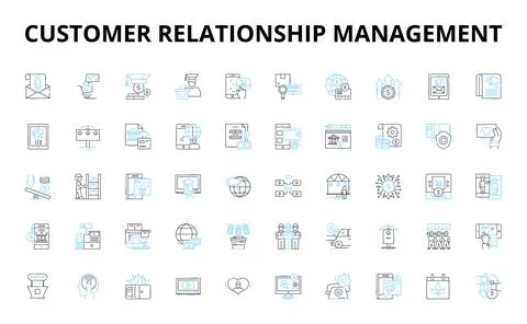 Customer relationship management linear icons set. Engagement, Retention Stock Illustration
