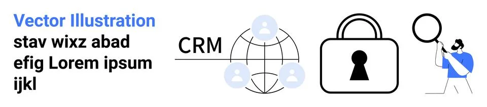 Customer Relationship Management with Security and Data Analysis Concept Stock Illustration