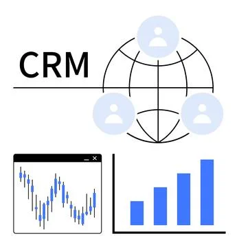 Customer Relationship Management Statistics with Global Network and Data Stock Illustration