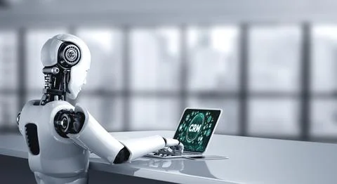 Customer relationship management system on modish computer for CRM business Stock Illustration