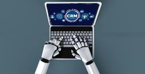 Customer relationship management system on modish computer for CRM business 스톡 일러스트