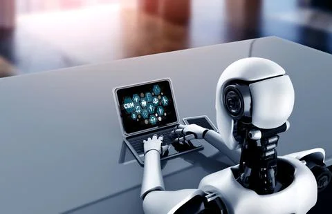 Customer relationship management system on modish computer for CRM business 스톡 일러스트