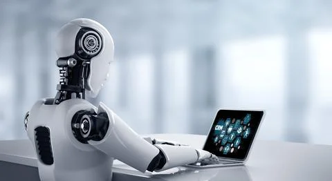 Customer relationship management system on modish computer for CRM business Illustrazione stock