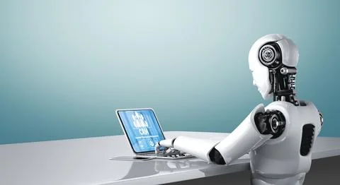 Customer relationship management system on modish computer for CRM business Stock Illustration